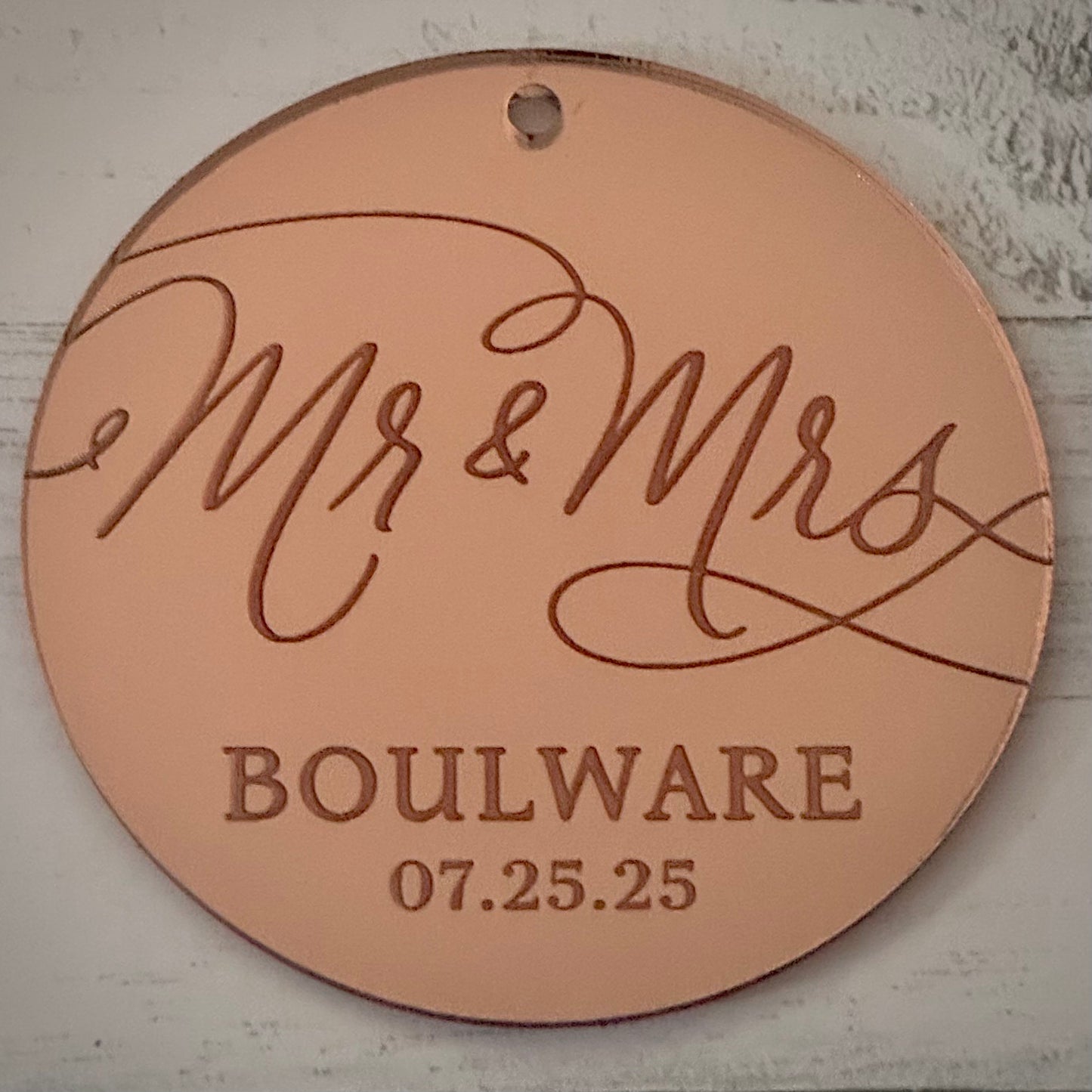 Minimalist Personalized Wedding Ornament – 3.5” Round