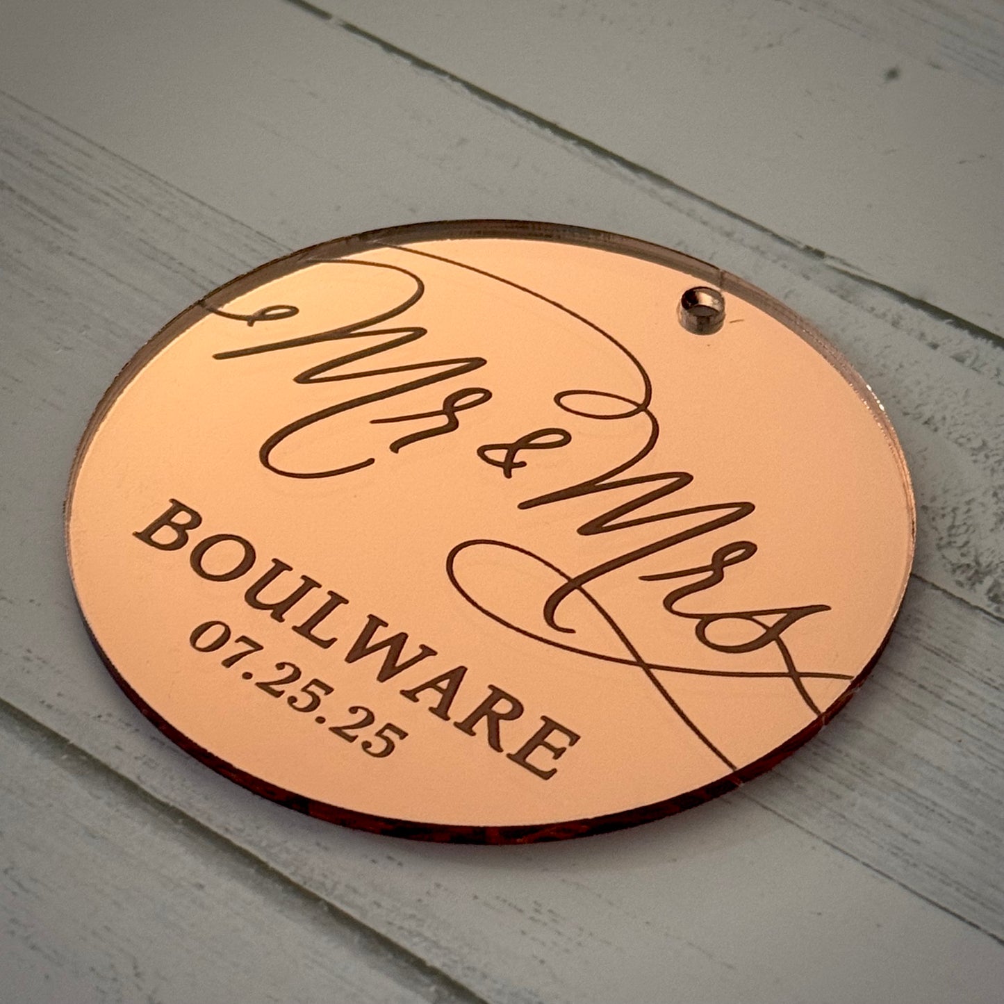 Minimalist Personalized Wedding Ornament – 3.5” Round
