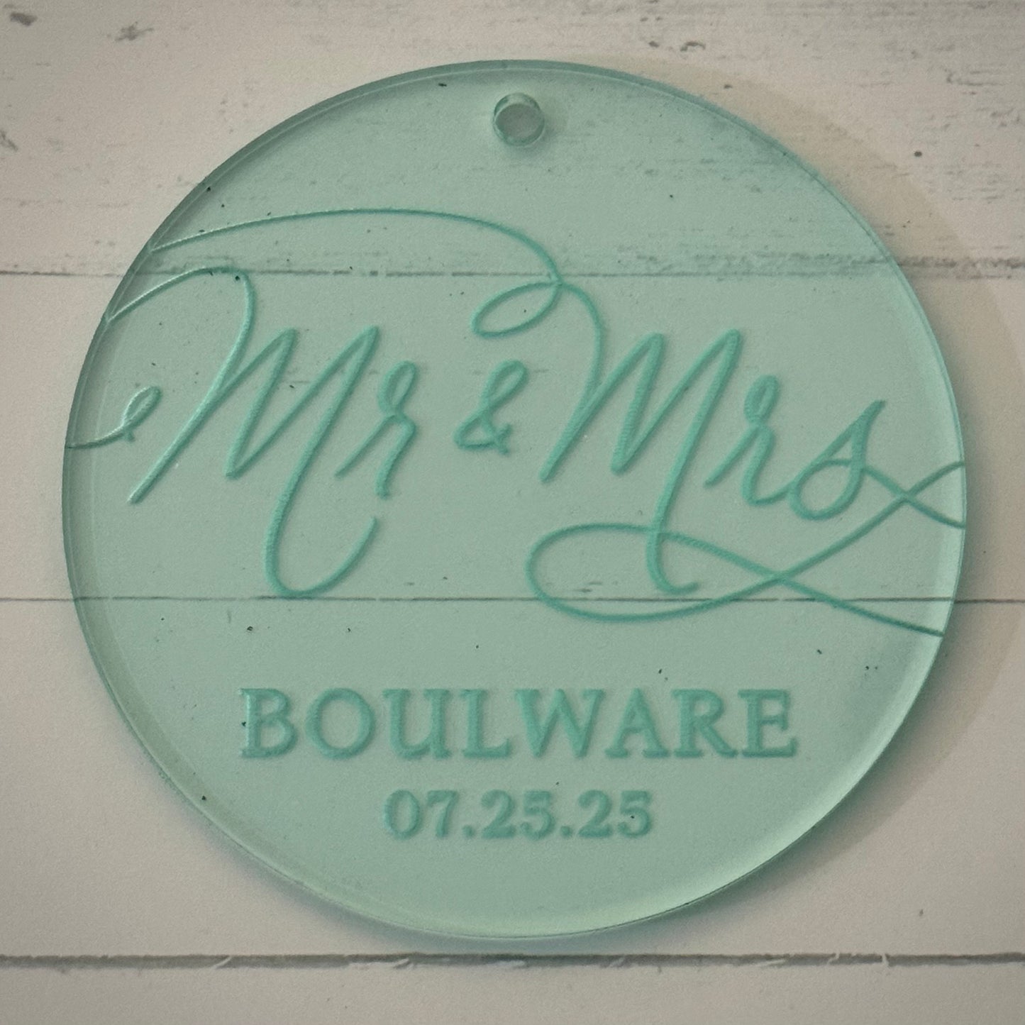 Minimalist Personalized Wedding Ornament – 3.5” Round