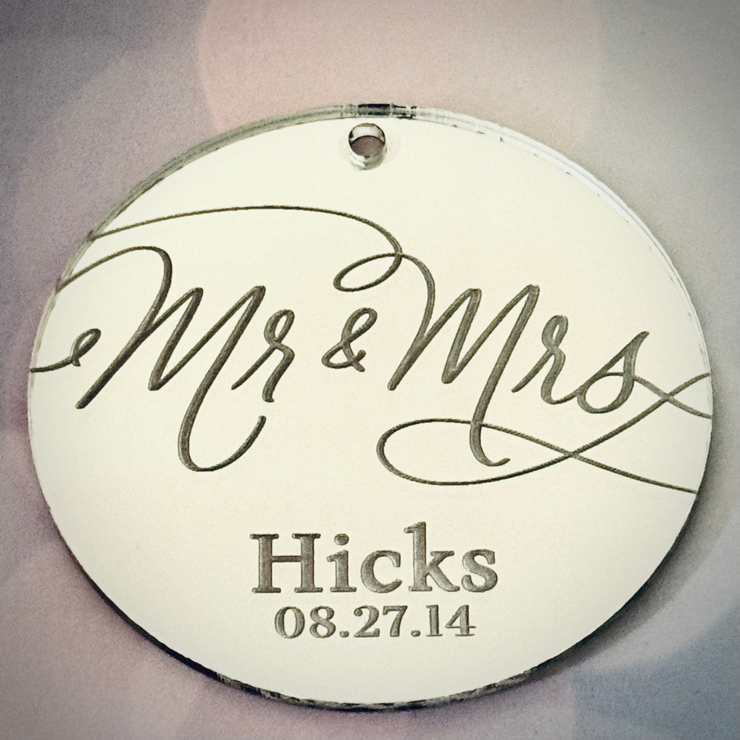 Minimalist Personalized Wedding Ornament – 3.5” Round