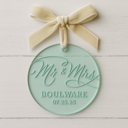 Minimalist Personalized Wedding Ornament – 3.5” Round