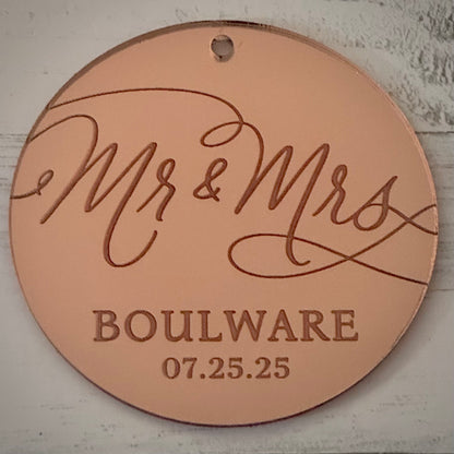 Minimalist Personalized Wedding Ornament – 3.5” Round