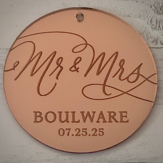 Minimalist Personalized Wedding Ornament – 3.5” Round