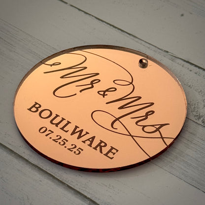 Minimalist Personalized Wedding Ornament – 3.5” Round