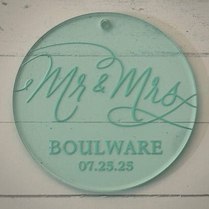 Minimalist Personalized Wedding Ornament – 3.5” Round