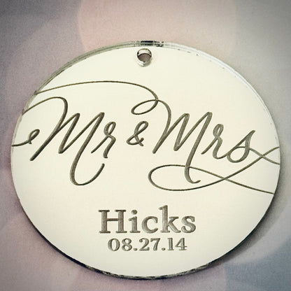 Minimalist Personalized Wedding Ornament – 3.5” Round